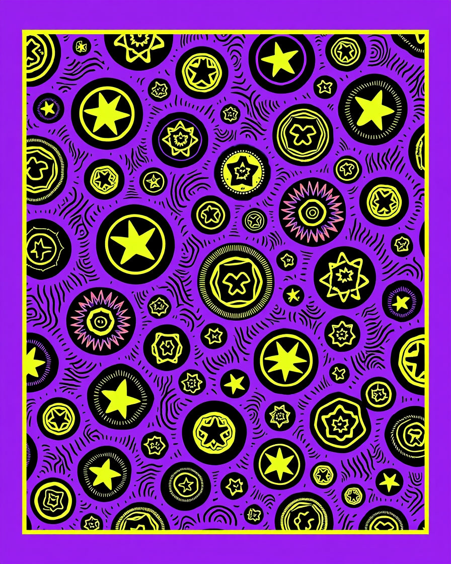 Vibrant Yellow Starbursts on Purple Background Rug