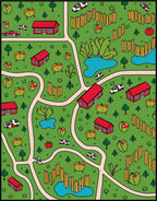 Whimsical Apple Orchard Village Scene Rug