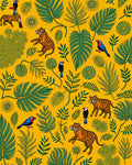 Whimsical Tiger Bird Tropical Foliage Rug