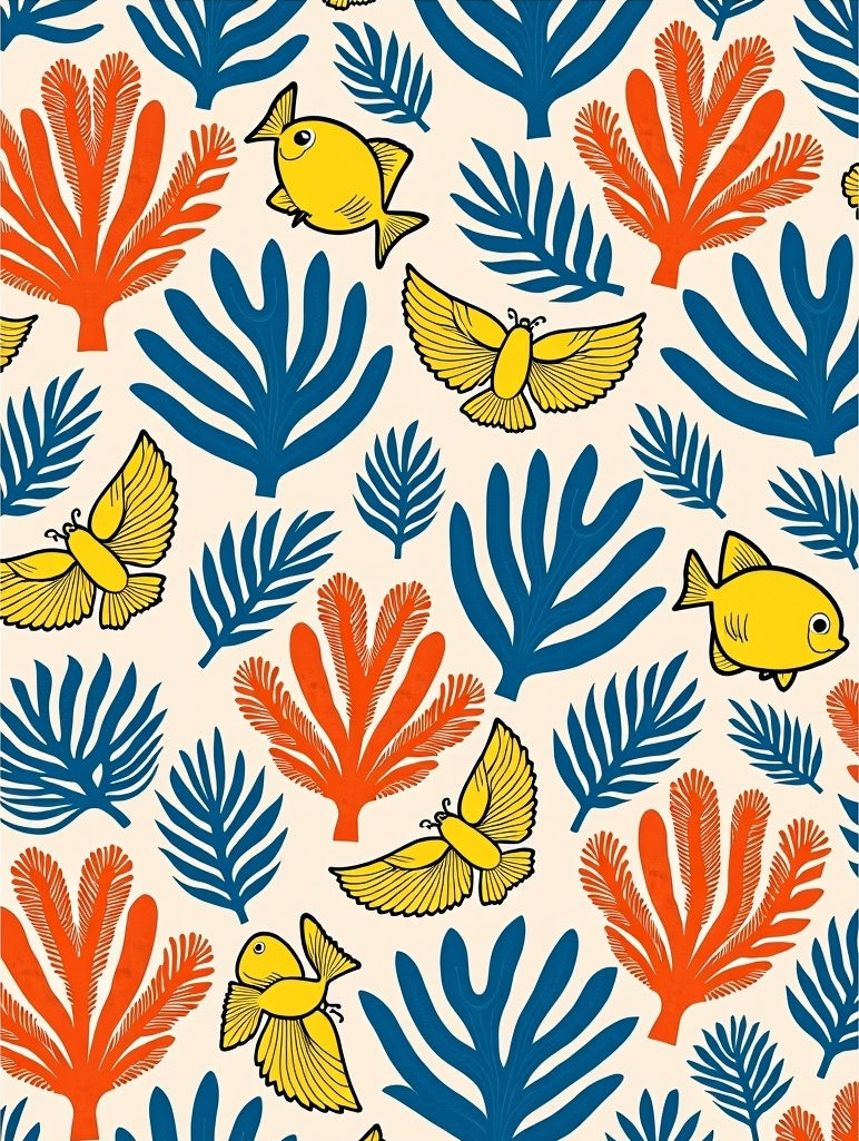 Whimsical Yellow Fish Orange Coral Rug
