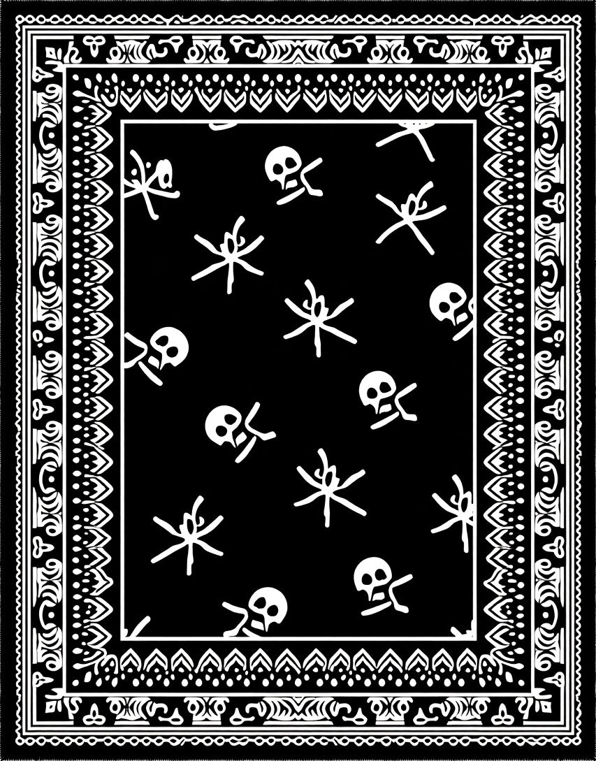 Black White Skull Spider Border Rug