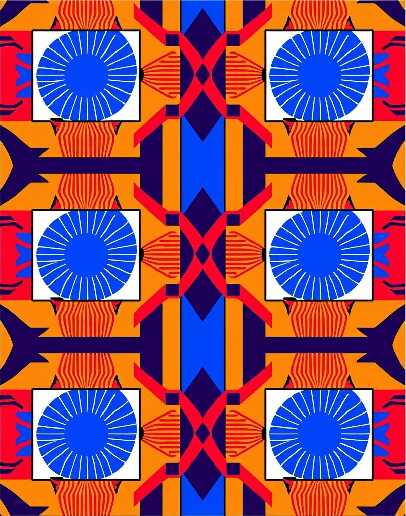 Bold Blue Mid Century Modern Geometric Rug