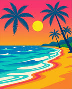 Tropical Sunset Palm Trees Ocean Waves Rug