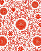 Vibrant Red Folk Floral Swirls Rug
