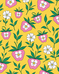 Pink Strawberry White Flower Yellow Background Rug