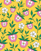 Pink Strawberry White Flower Yellow Background Rug