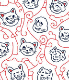 Whimsical Cat Faces Red Swirls Rug