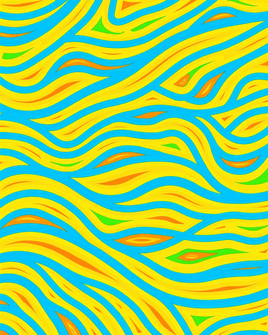 Bright Blue Yellow Orange Swirling Lines Rug
