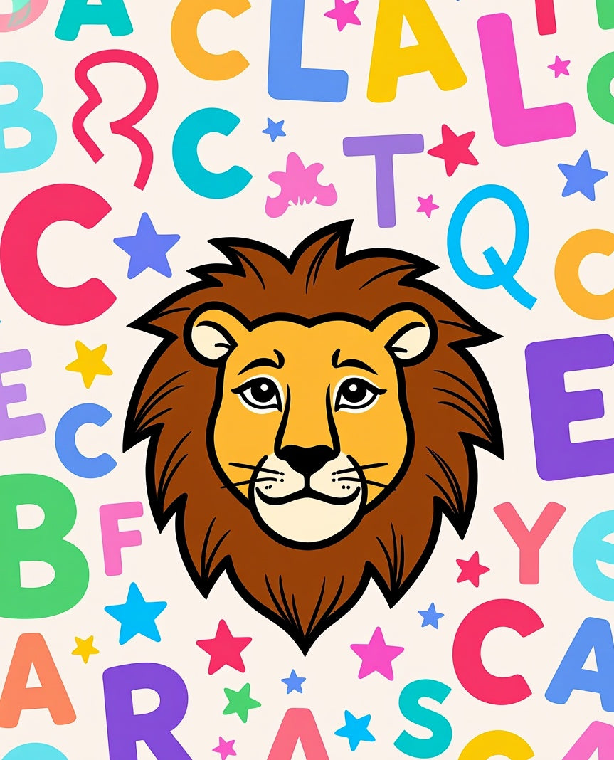 Cute Lion Alphabet Whimsical Stars Rug