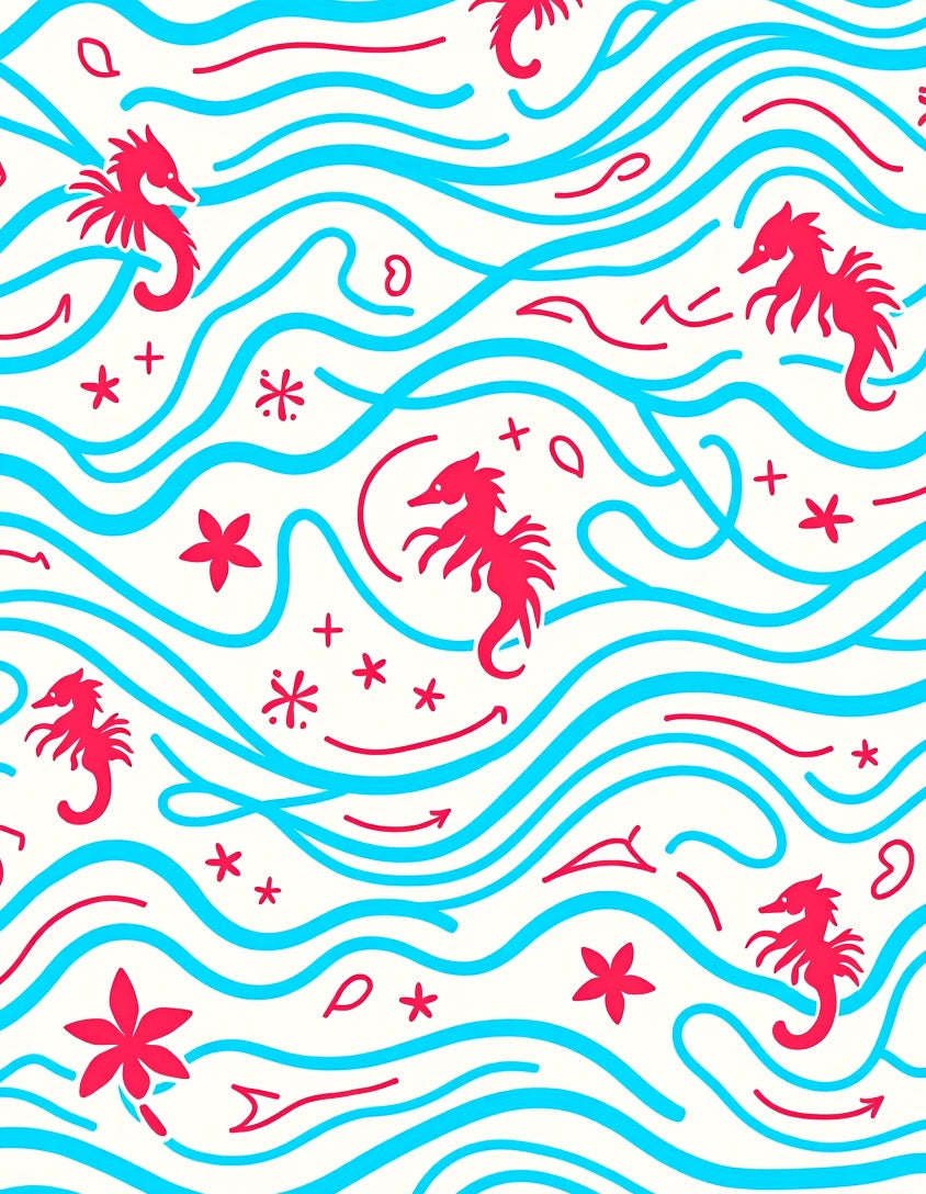 Coral Seahorse Aquatic Wave Rug