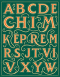 Ornate Alphabet Green Cream Orange Rug