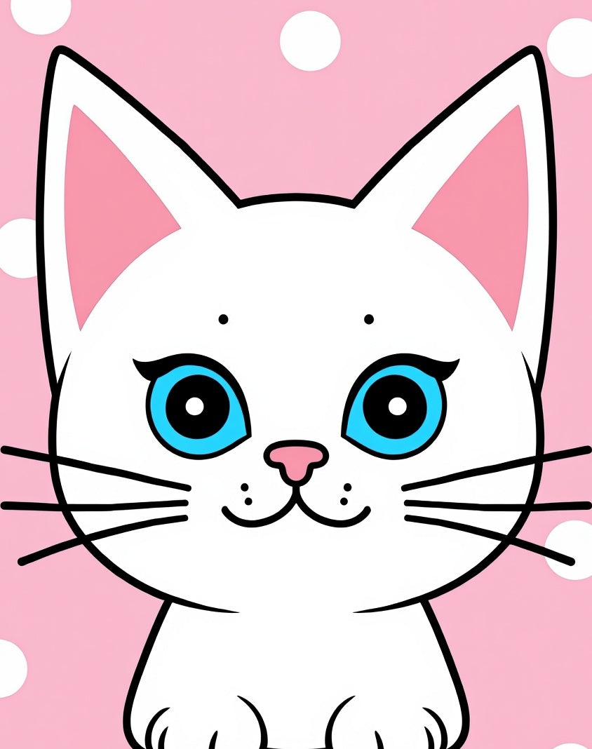 Playful White Cat Pink Polka Dot Rug
