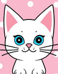 Playful White Cat Pink Polka Dot Rug