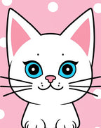 Playful White Cat Pink Polka Dot Rug