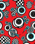 Retro Red Checkerboard Abstract Circles Rug