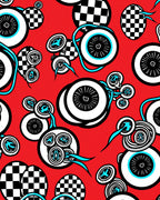 Retro Red Checkerboard Abstract Circles Rug
