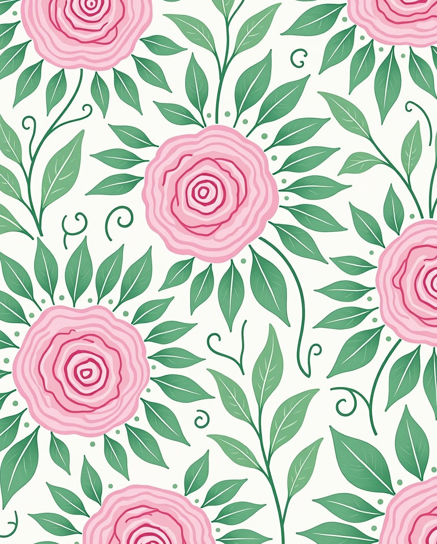 Pink Rose Garden Leafy Branch Rug