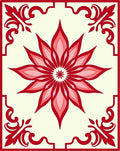 Crimson Floral Medallion Tile Rug