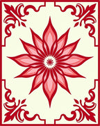 Crimson Floral Medallion Tile Rug
