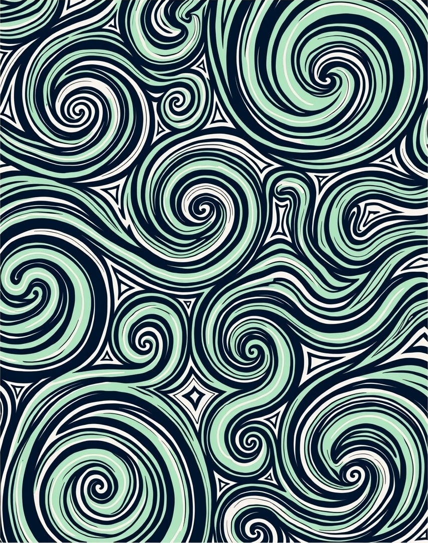 Aqua Swirls with White Triangles Navy Rug