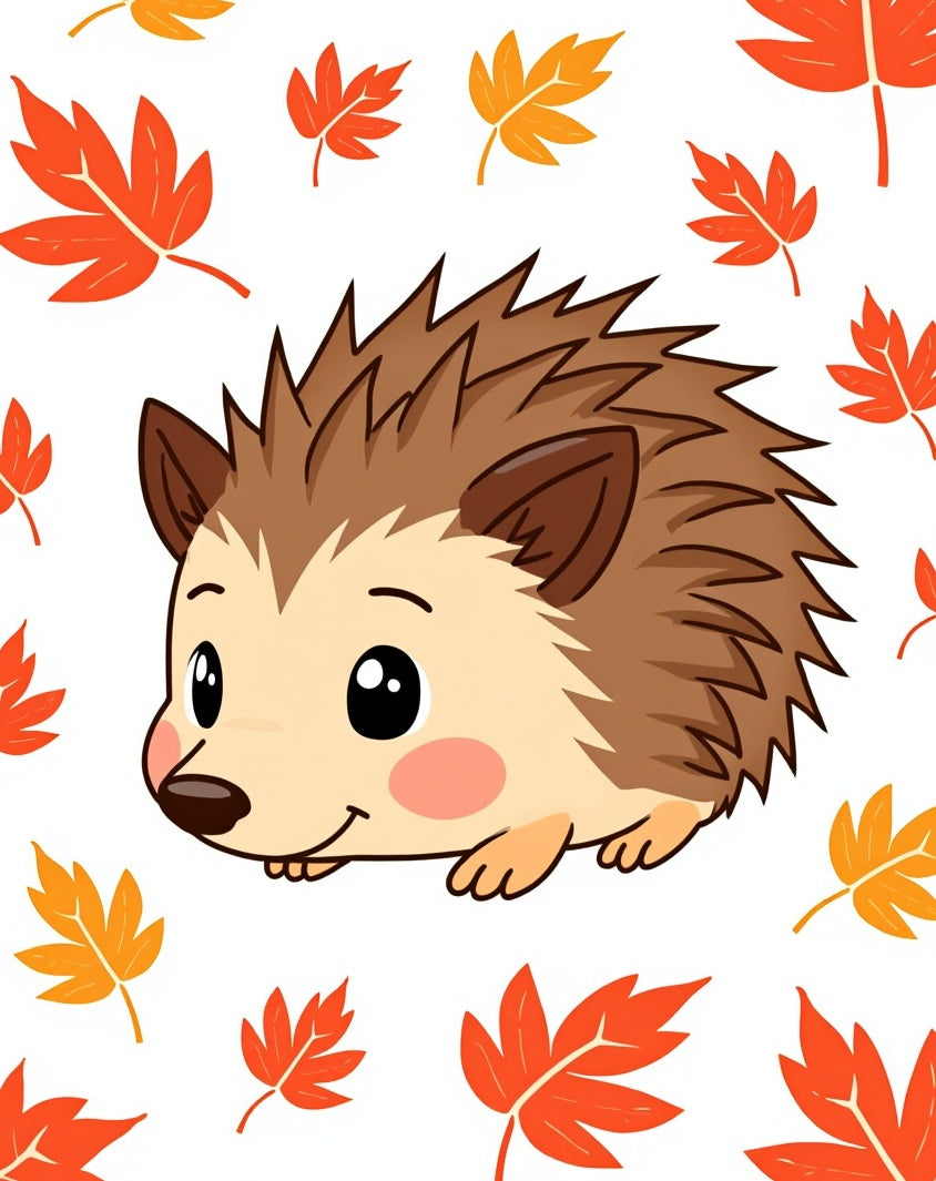 Cute Hedgehog Autumn Leaves Scatter Rug