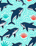 Playful Navy Dolphins Under Aqua Waves Rug