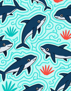 Playful Navy Dolphins Under Aqua Waves Rug