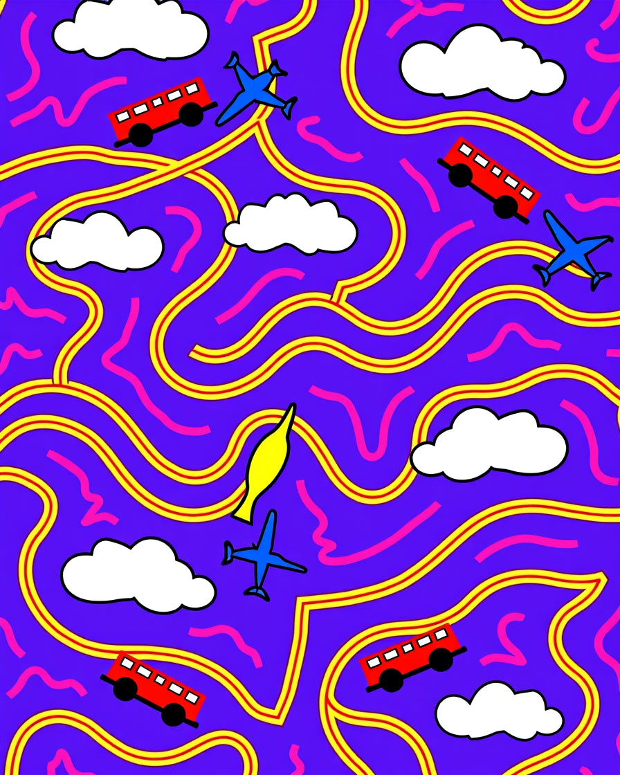 Whimsical Purple Transportation Maze Rug