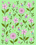 Whimsical Pink Fairy Floral Garden Print Rug