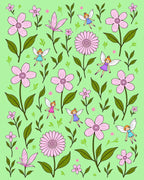 Whimsical Pink Fairy Floral Garden Print Rug