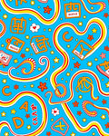 Retro Rainbow Swirls With Asian Characters Rug