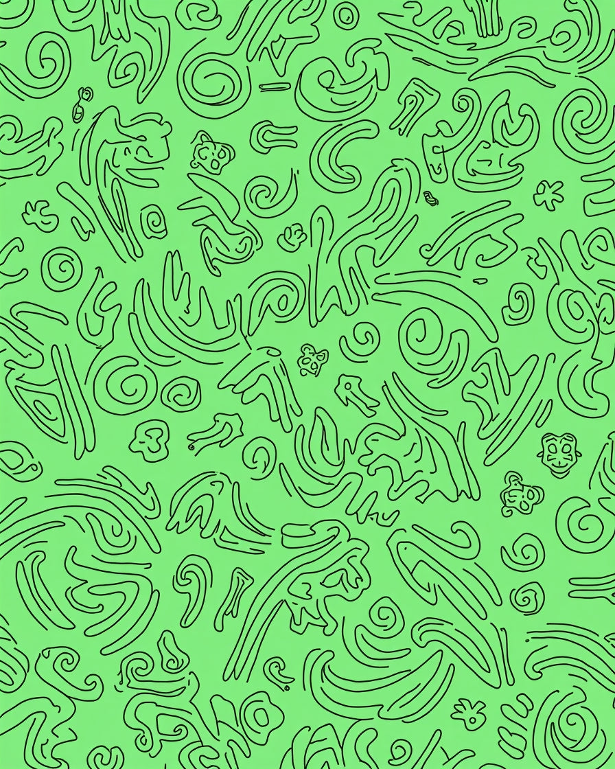 Abstract Black Swirls Light Green Rug