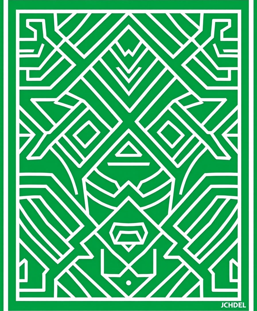 Bold Green White Linear Geometric Rug