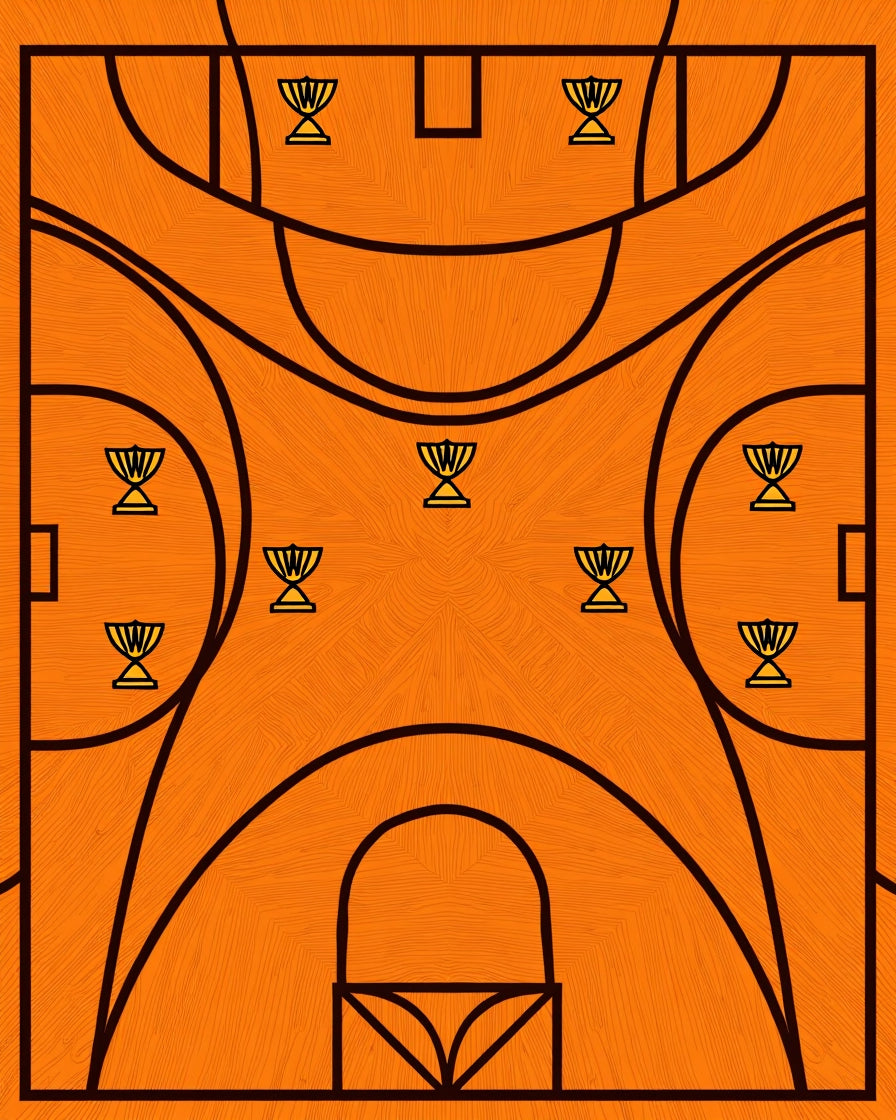 Orange Basketball Court Trophy Layout Rug