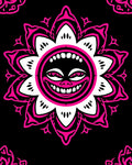 Vibrant Pink Grinning Sun Mandala Rug