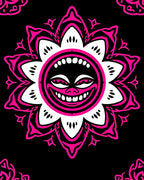 Vibrant Pink Grinning Sun Mandala Rug