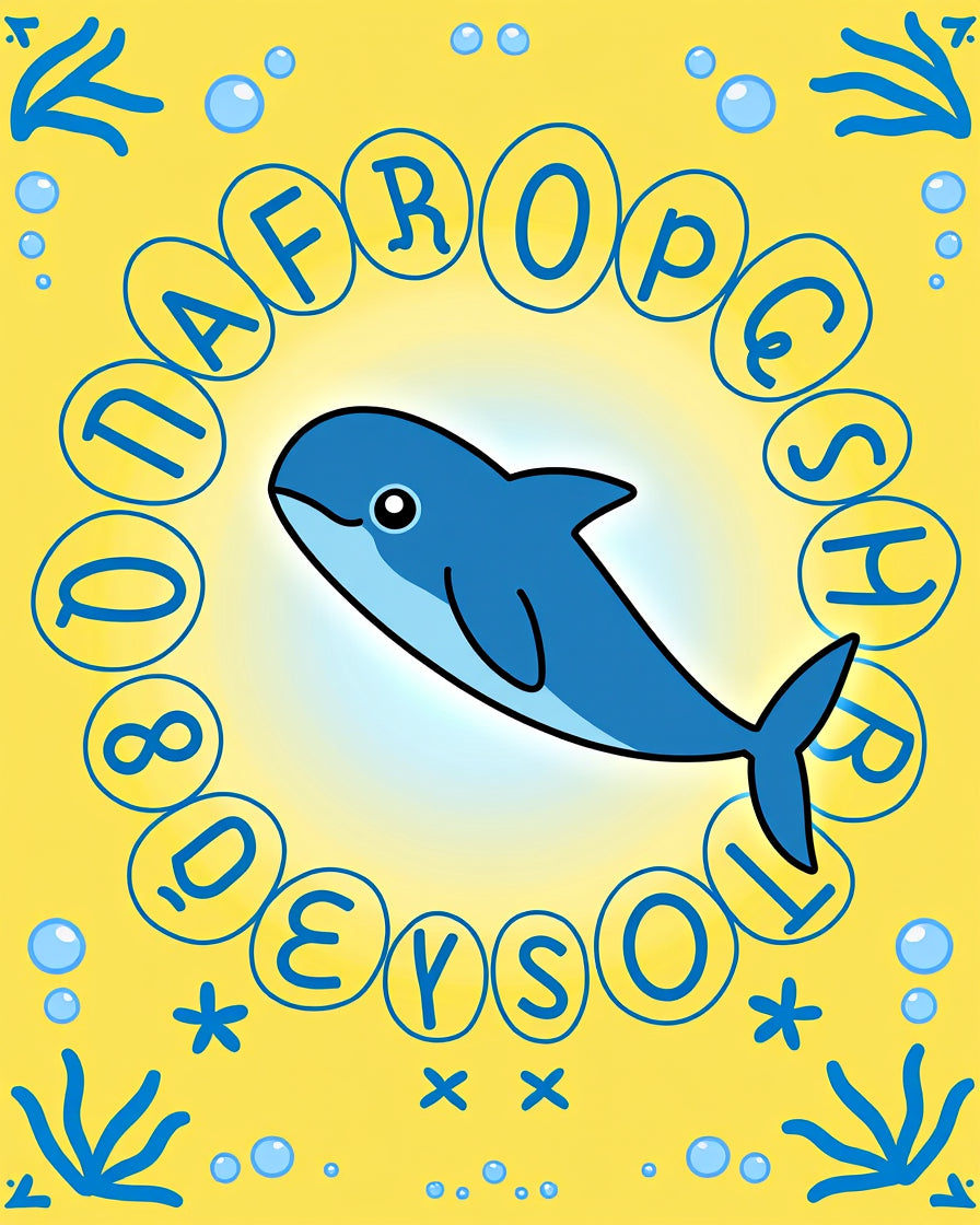 Blue Dolphin Alphabet Circle Yellow Rug