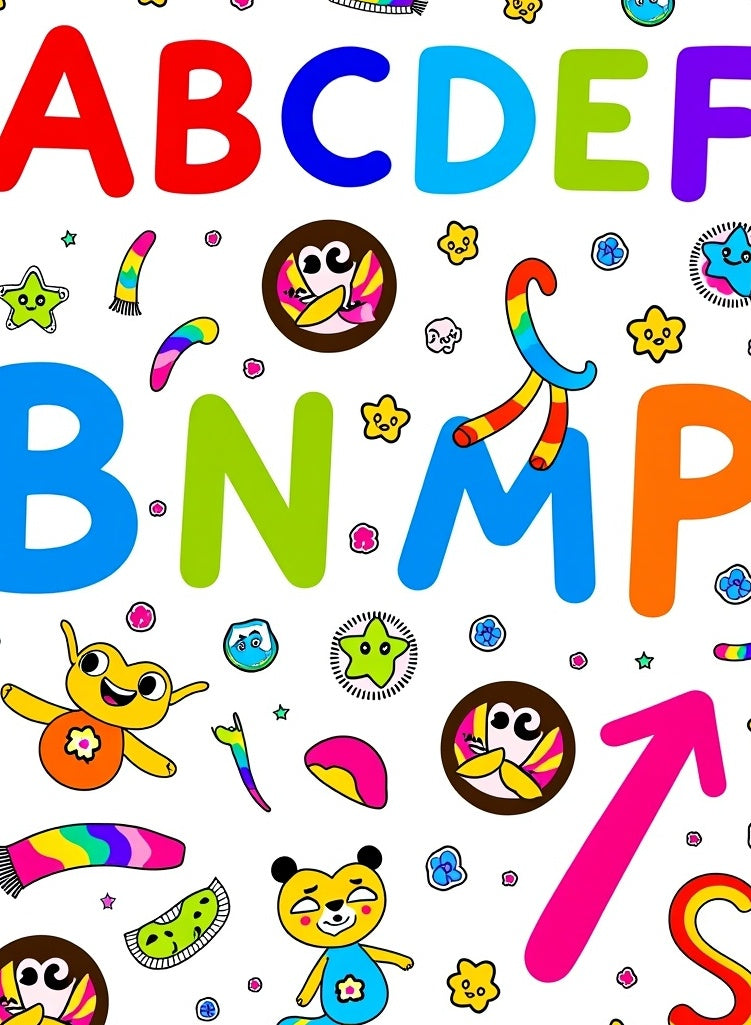 Bold Alphabet and Cute Animal Characters Rug
