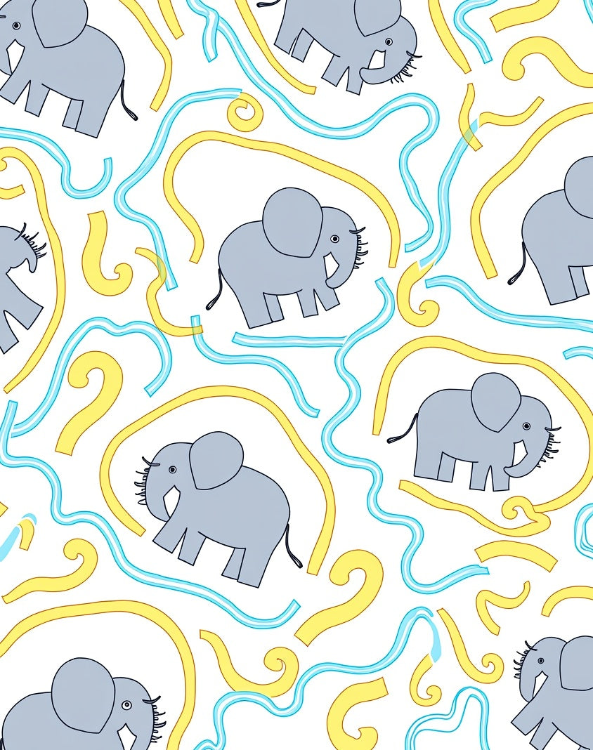 Gray Elephants And Yellow Blue Swirls Rug