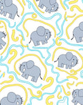 Gray Elephants And Yellow Blue Swirls Rug