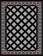 Black White Red Floral Medallion Rug