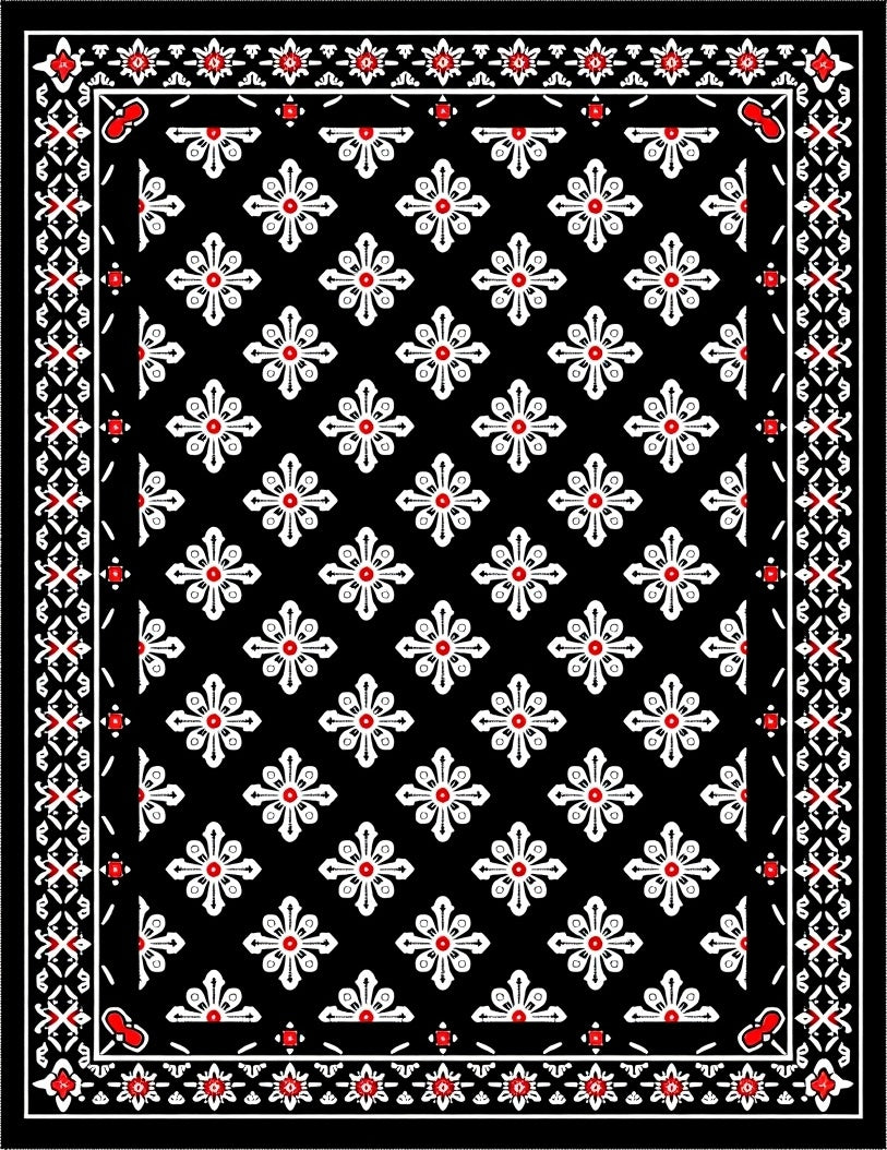 Black White Red Floral Medallion Rug