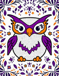 Whimsical Purple Owl Folk Art Rug