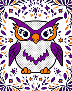 Whimsical Purple Owl Folk Art Rug