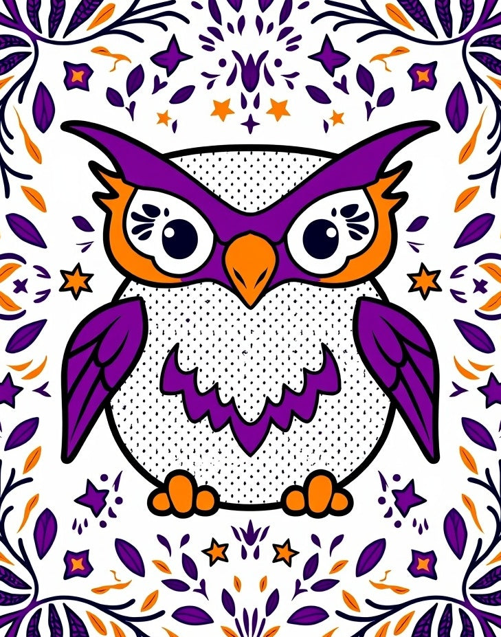 Whimsical Purple Owl Folk Art Rug