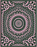 Pink and Forest Green Mandala Medallion Rug