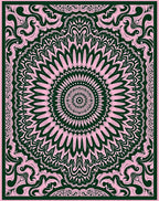 Pink and Forest Green Mandala Medallion Rug