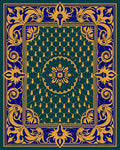 Elegant Blue Gold Floral Medallion Rug