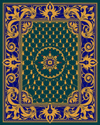 Elegant Blue Gold Floral Medallion Rug