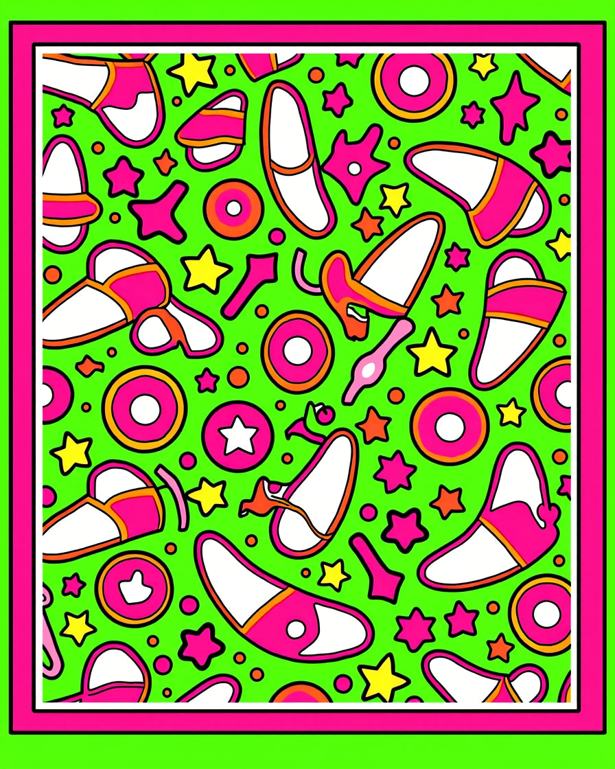 Electric Green Pink Star Shoe Medley Rug
